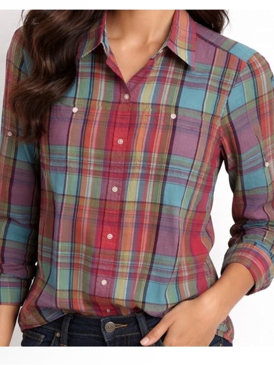 J. Crew Tops - Jcrew Multicolor Plaid Button-Up Cotton Shirt